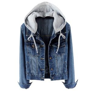 Denim jacket with removable hood